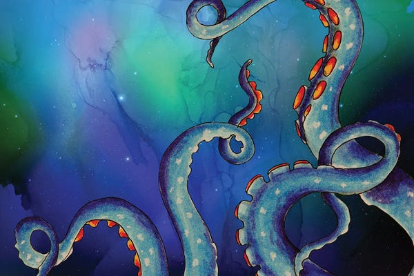 Seven Sirens Studios: Blue Tentacles Octopus Teal Nebula by Seven Sirens Studios