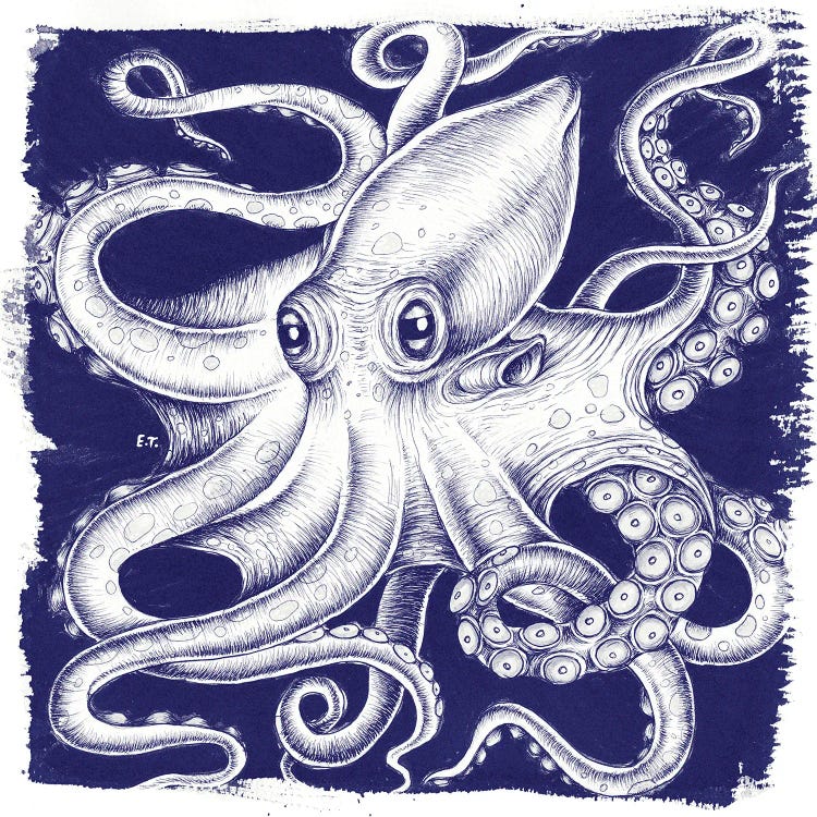 Octopus Blue White Ink
