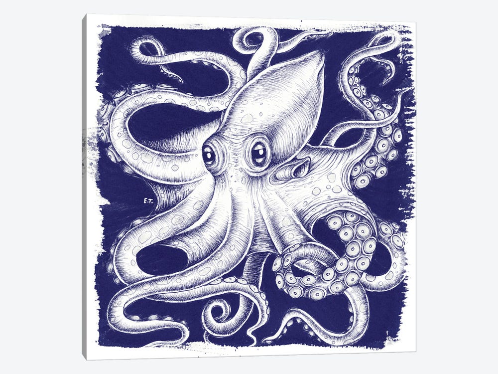 Octopus Blue White Ink by Seven Sirens Studios 1-piece Canvas Wall Art
