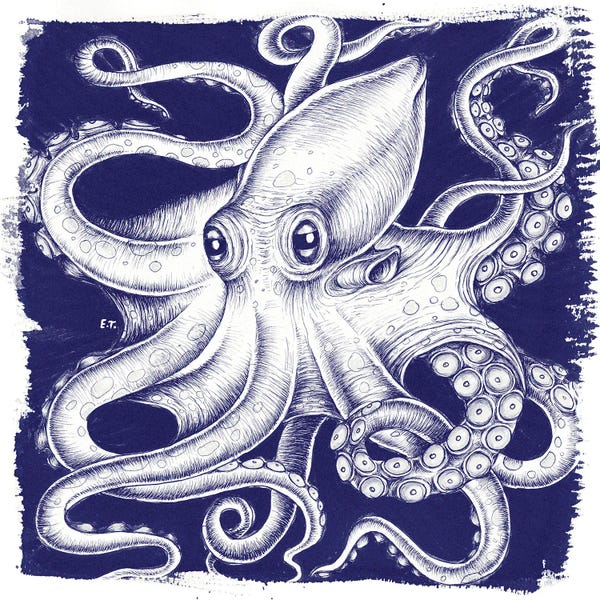 Octopi: Octopus Blue White Ink by Seven Sirens Studios