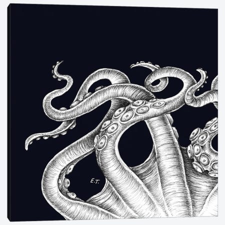 White Octopus Tentacles Kraken Black Canvas Print #SSI82} by Seven Sirens Studios Canvas Art Print