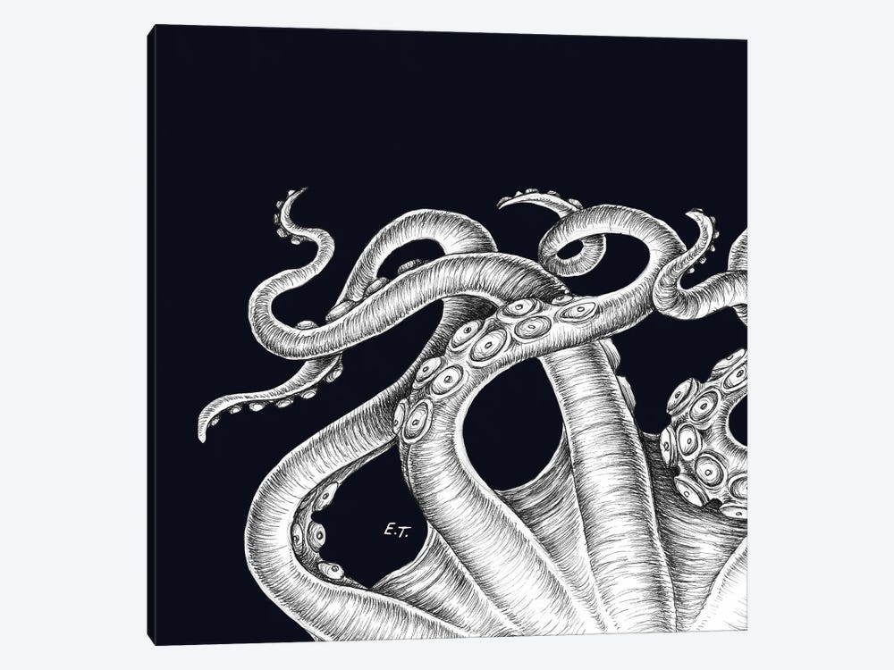 White Octopus Tentacles Kraken Black by Seven Sirens Studios 1-piece Canvas Art