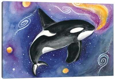 Orca Cosmic Galaxy Watercolor Canvas Art Print - Whale Art