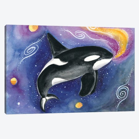 Orca Cosmic Galaxy Watercolor Canvas Print #SSI88} by Seven Sirens Studios Art Print