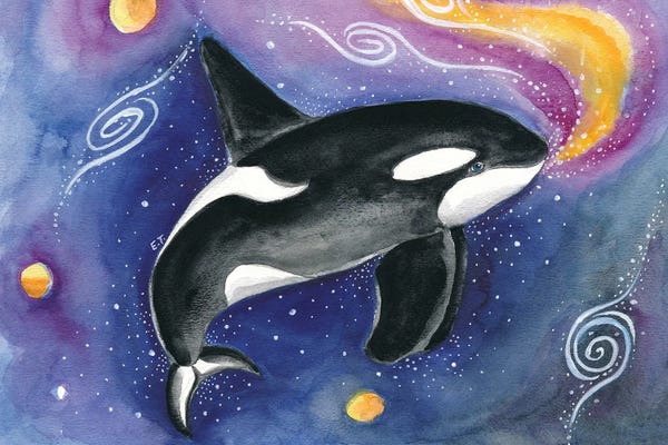 Orcas: Orca Cosmic Galaxy Watercolor by Seven Sirens Studios
