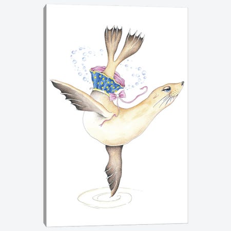 Dancing Sea Lion Bubbles Tutu Watercolor Canvas Print #SSI93} by Seven Sirens Studios Canvas Art