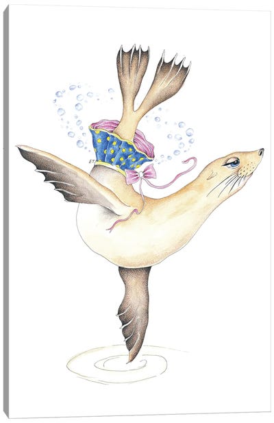 Dancing Sea Lion Bubbles Tutu Watercolor Canvas Art Print - Seven Sirens Studios