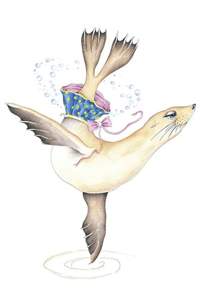 Seven Sirens Studios: Dancing Sea Lion Bubbles Tutu Watercolor by Seven Sirens Studios