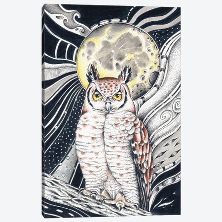 Owl And The Moon Ink Canvas Print #SSI96} by Seven Sirens Studios Canvas Art Print