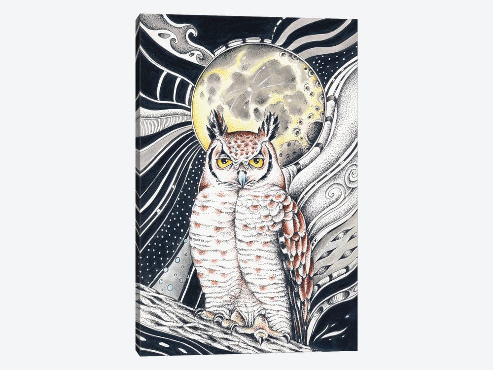 Owl And The Moon Ink by Seven Sirens Studios 1-piece Canvas Print