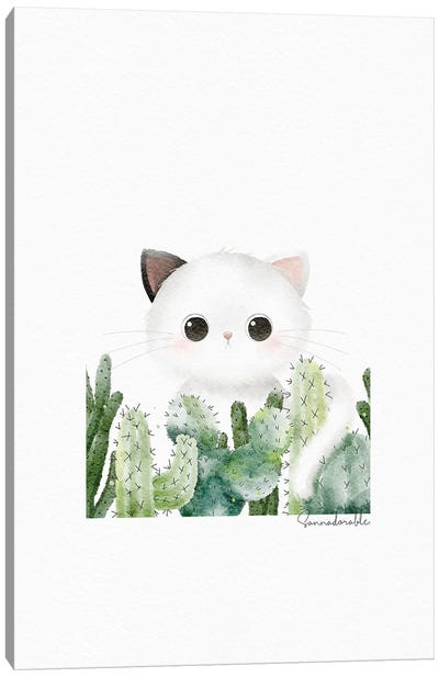Cactus Cat Canvas Art Print - Sanna Sjöström