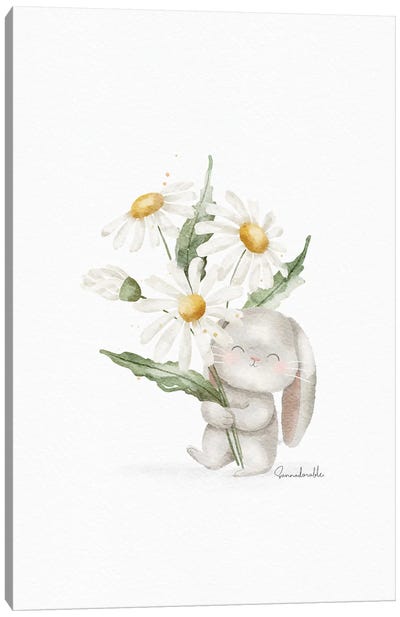 Dasies Bouquet Bunny Canvas Art Print - Daisy Art