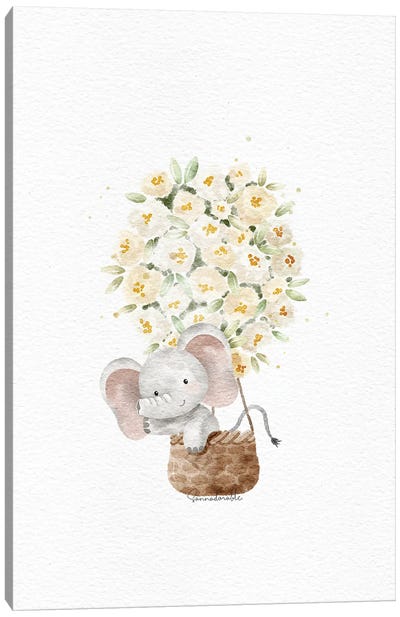 Floral Airballoon Elephant Canvas Art Print - Sanna Sjöström