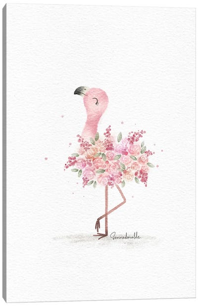 Floral Flamingo Canvas Art Print - Kids Bathroom Art