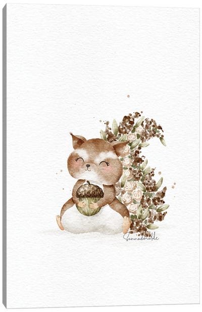 Floral Squirrel Canvas Art Print - Squirrel Art