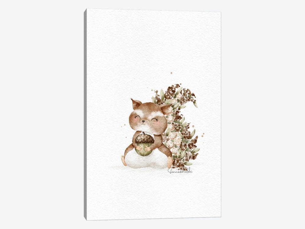 Floral Squirrel by Sanna Sjöström 1-piece Canvas Wall Art