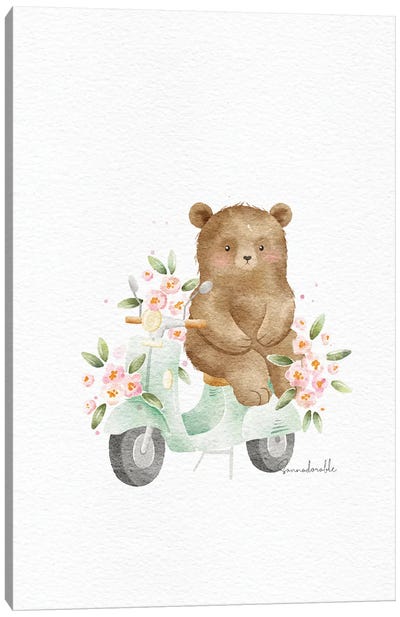 Floral Vespa Bear Canvas Art Print - Baby Animal Art