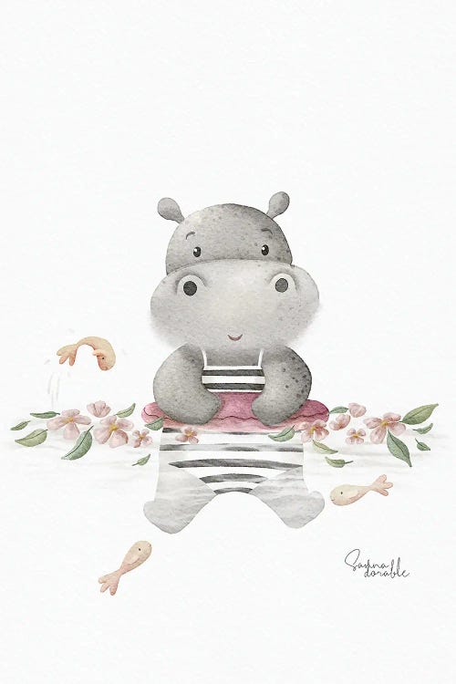 Flower Bathing Hippo by Sanna Sjöström wall art