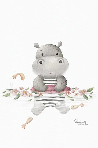 Hippopotamuses: Flower Bathing Hippo by Sanna Sjöström