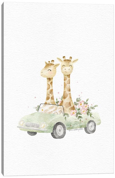 Flower Car Giraffes Canvas Art Print - Sanna Sjöström