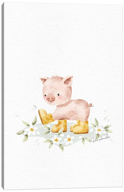 Flower Puddle Pig Canvas Art Print - Pig Art