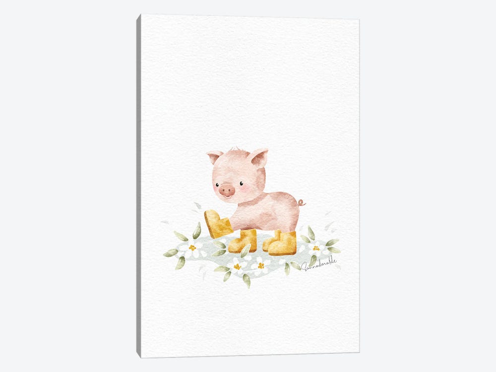 Flower Puddle Pig by Sanna Sjöström 1-piece Art Print