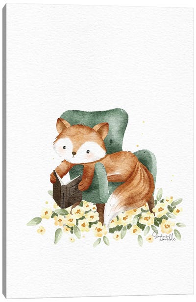 Flower Reading Fox Canvas Art Print - Sanna Sjöström