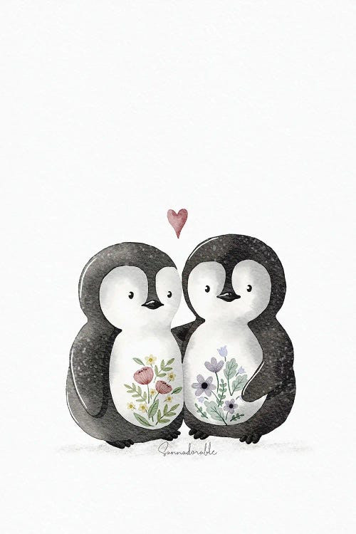 cute drawings of penguins in love