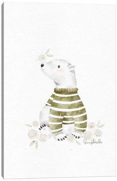 Green Jumper Polar Bear Canvas Art Print - Sanna Sjöström