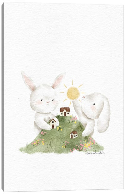 Miniture Houses Rabbits Canvas Art Print - Sanna Sjöström