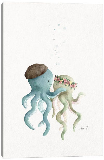 Octopus Love Canvas Art Print - Baby Animal Art