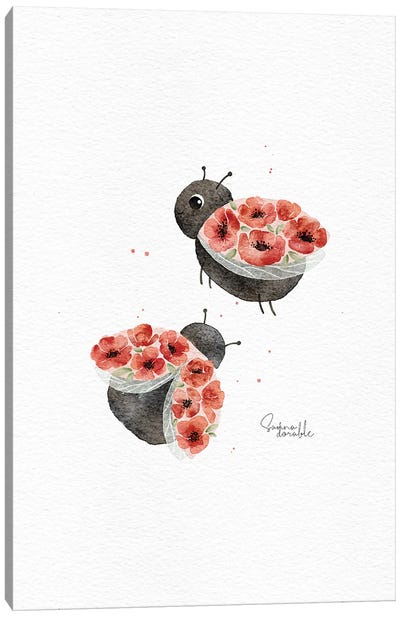 Poppy Ladybirds Canvas Art Print - Ladybug Art