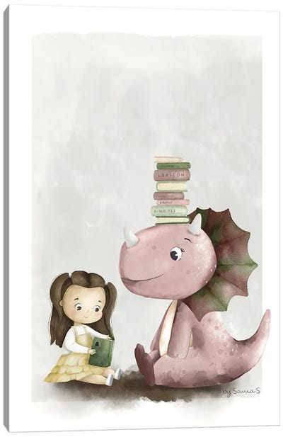 Book Dino Canvas Art Print - Dinosaur Art