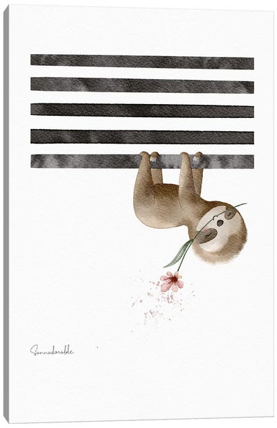 Striped Sloth Canvas Art Print - Sloth Art