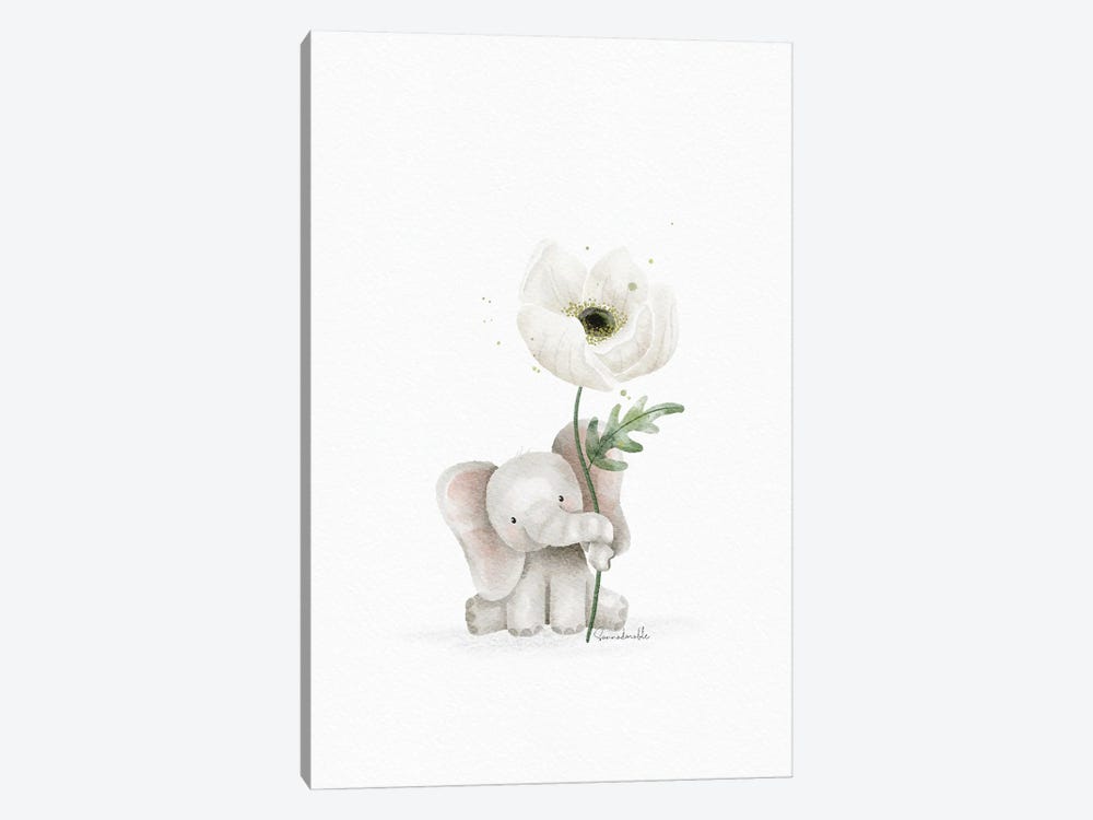 White Poppy Elephant by Sanna Sjöström 1-piece Canvas Art