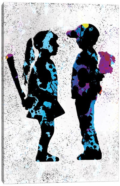 Boy & Girl Canvas Art Print - Similar to Banksy