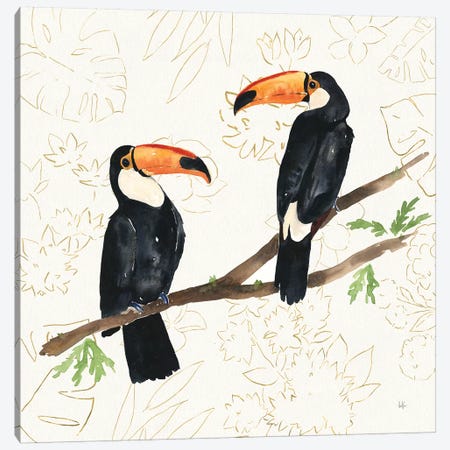 Tropical Fun Bird I Flower Background Canvas Print #SSM4} by Harriet Sussman Canvas Print