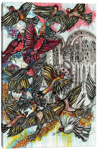 Blueberry Birds Canvas Art Print - Maria Susarenko