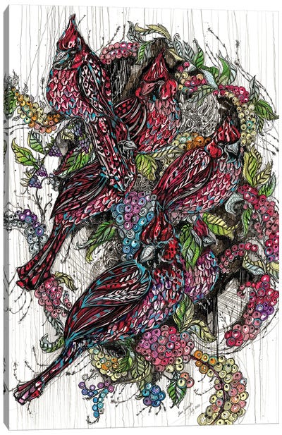 Northern Cardinals & Berries Canvas Art Print - Berry Art