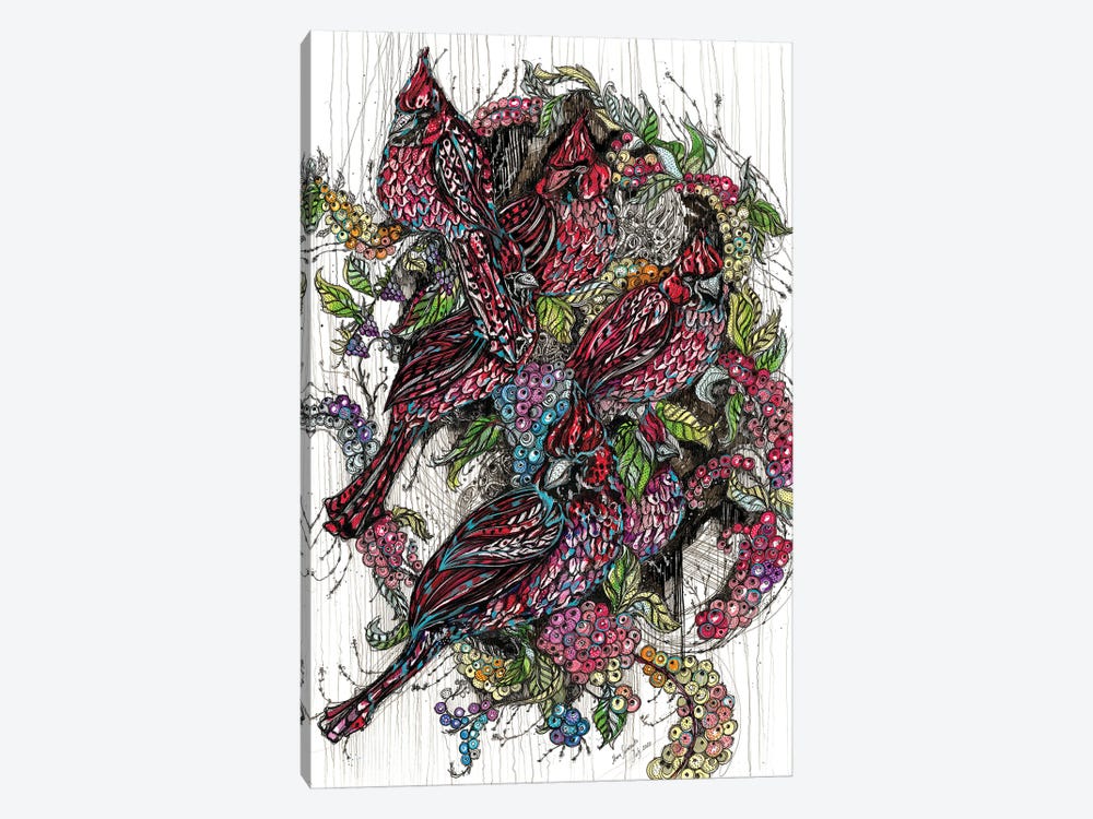 Northern Cardinals & Berries by Maria Susarenko 1-piece Art Print