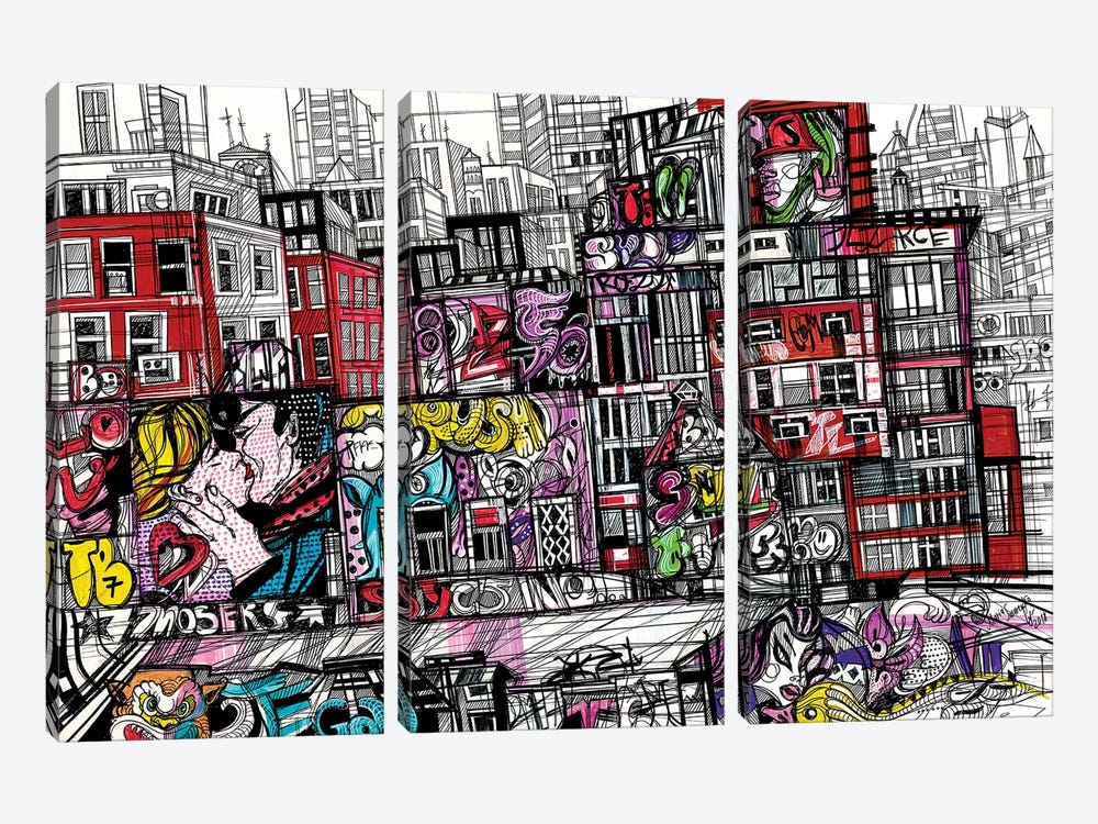 New York.Urban Graffiti by Maria Susarenko 3-piece Canvas Art Print