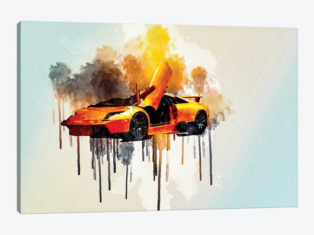 Hypercar Lamborghini Murcielago Orange Lamborghini by Sissy Angelastro 1-piece Canvas Art Print