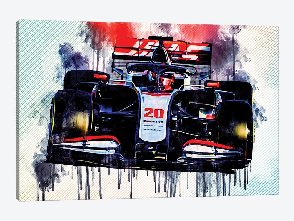 Kevin Magnussen Closeup Haas Vf-20 Raceway 2020 F1 Cars Formula 1 by Sissy Angelastro 1-piece Art Print