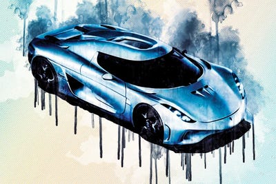 Koenigsegg Regera Hypercar Top View Silver Regera Supercar by Sissy Angelastro art print