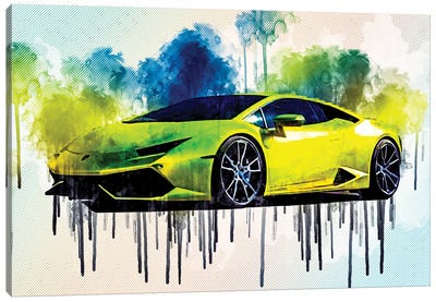 Lamborghini Huracan 2015 Hypercar Green Canvas Art Print - Cars By Brand