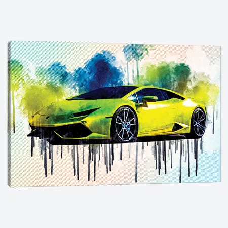 Lamborghini Huracan 2015 Hypercar Green Canvas Print #SSY114} by Sissy Angelastro Canvas Art