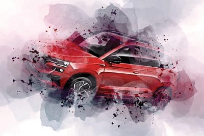 2022 Skoda Karoq Sportline Exterior Red Crossover by Sissy Angelastro art print