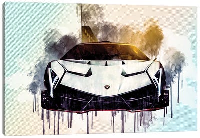 Lamborghini Veneno 2017 Vag White Veneno Front View Supercar Italian Sports Cars Hypercar Canvas Art Print - Lamborghini