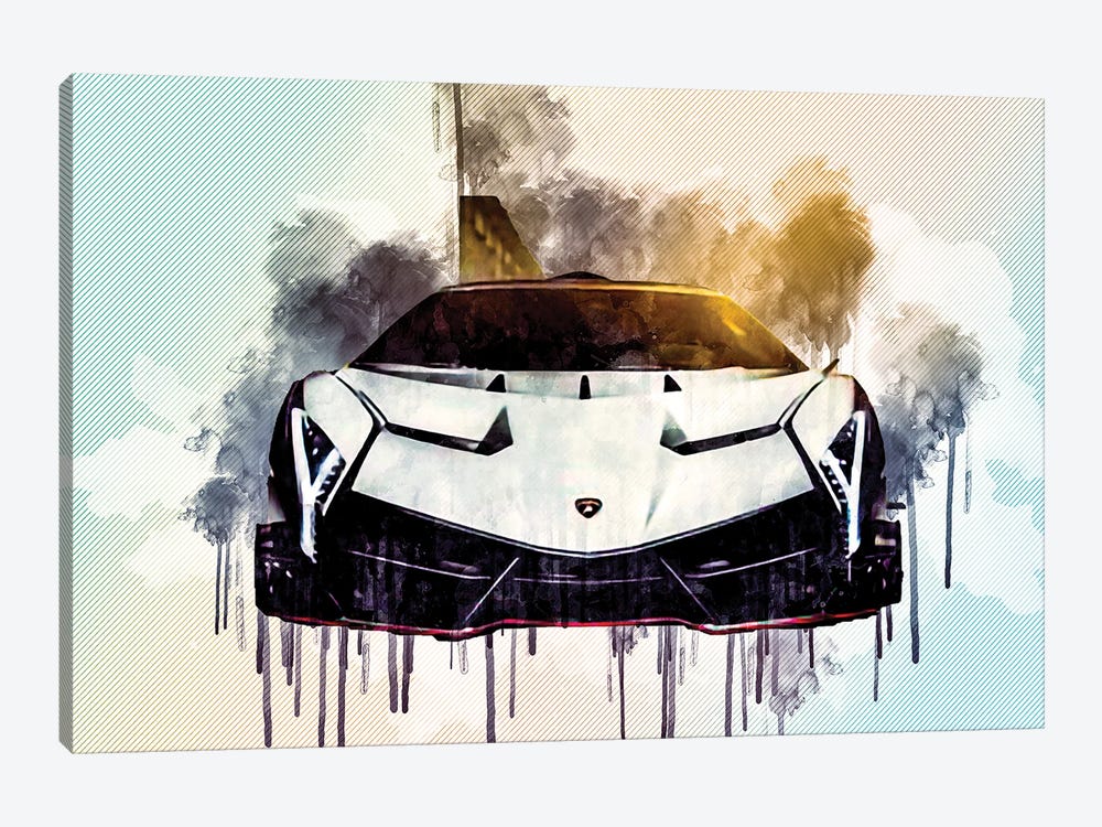 Lamborghini Veneno 2017 Vag White Veneno Front View Supercar Italian Sports Cars Hypercar by Sissy Angelastro 1-piece Canvas Artwork