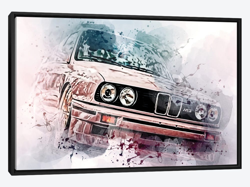 Framed Canvas Art - BMW M3 E30 Pink M3 E30 Gold Wheels by Sissy Angelastro ( transportation > by Land > automobiles > Cars by Brand > BMW art) - 18x26